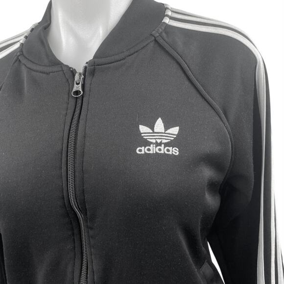 Adidas Women's Black Striped Full Zip Long Sleeve Track Bomber Jacket Size S - Picture 3 of 5